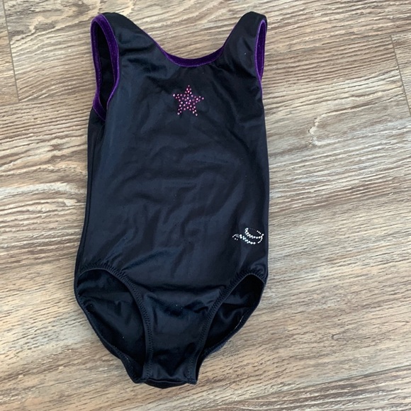 Gymnastics Leotard Kids Girls Size 6 Black with Pink and Silver Sparkles - Picture 1 of 5